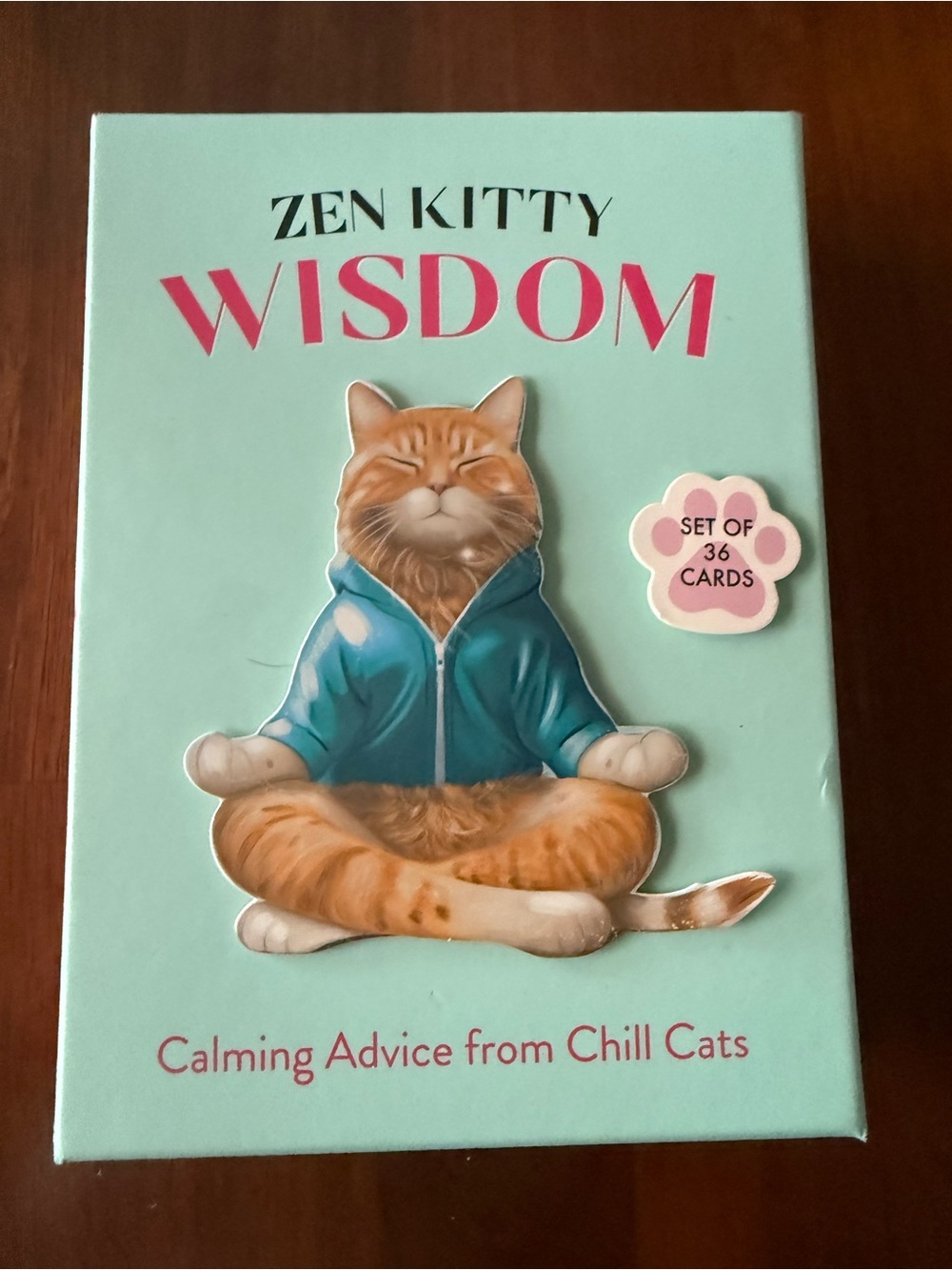 Eccolo Zen Kitty Wisdom Cards - Teal Box with Orange Cat
